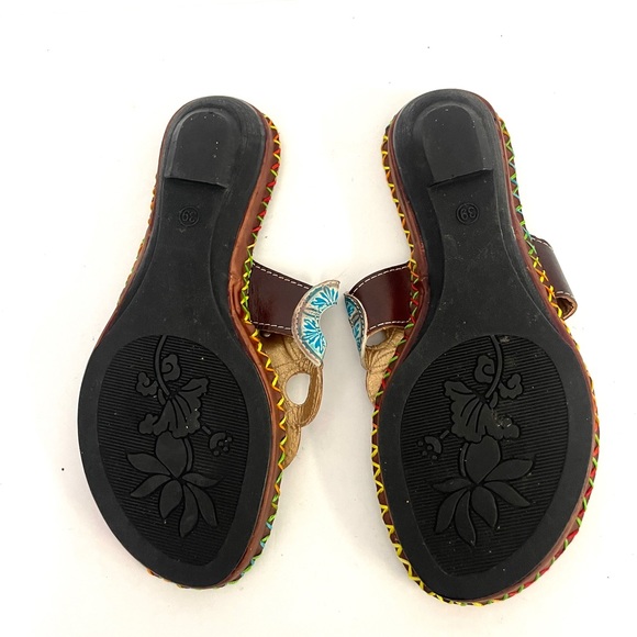 Elite By Corgys Antiqua Hand Tooled Color Sandals Size 9 - Picture 4 of 10